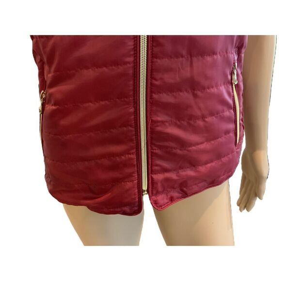 U-Bien Red Sleeveless Zip Puffer High Collar Zipper Pockets Womens Vest Size Med - Picture 3 of 12